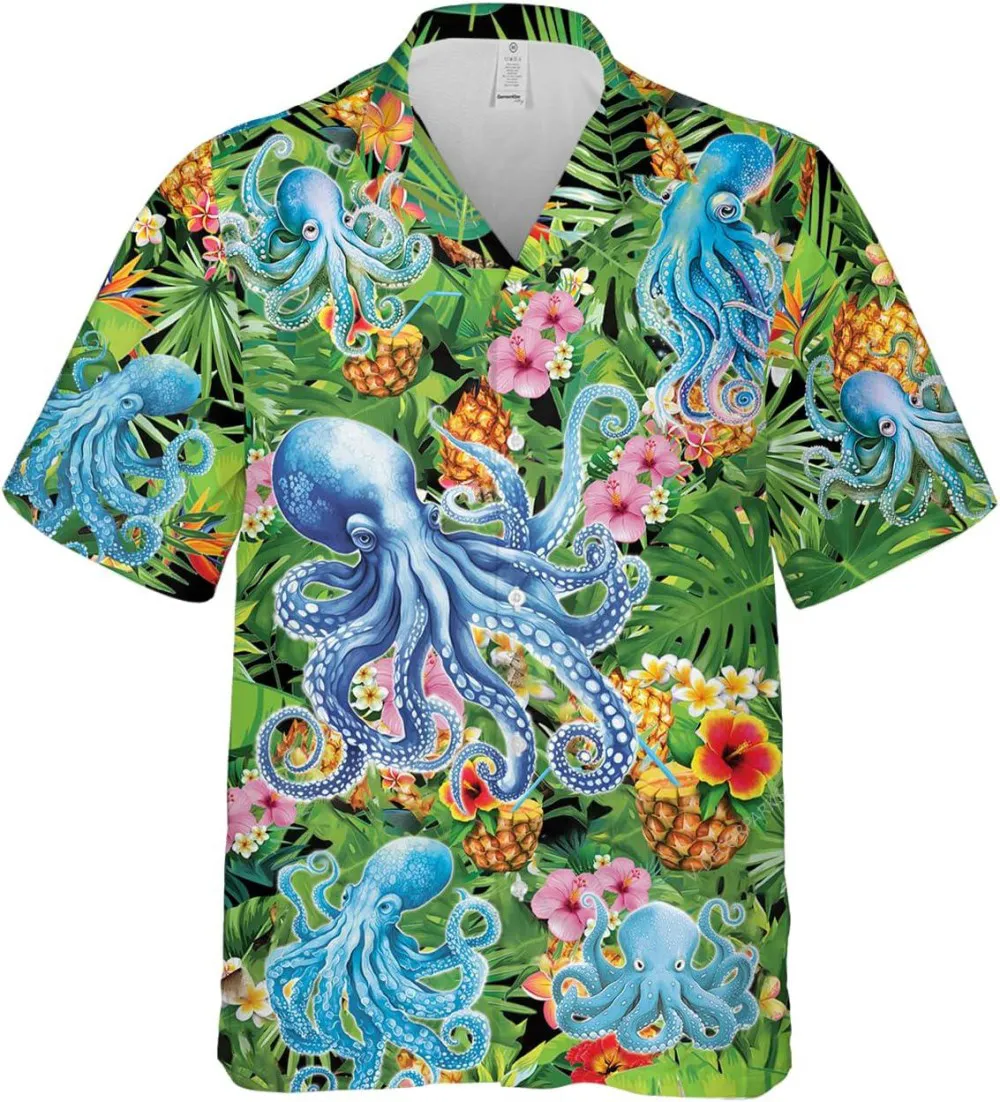 Blue Octopus Tropical Pattern Hawaiian Shirts For Men Women, Octopus Summer Beach Shirt, Sea Animal Hawaiian Aloha Shirt, Button Down Shirt