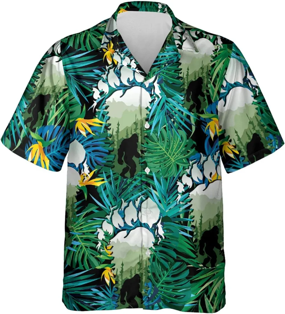 Bigfoot Hawaiian Shirt For Men, Sasquatch Hawaiian Shirts, Tropical Aloha Shirts, Short Sleeve Button Down Short Sleeve Shirt, Gift For Bigfoot Lovers