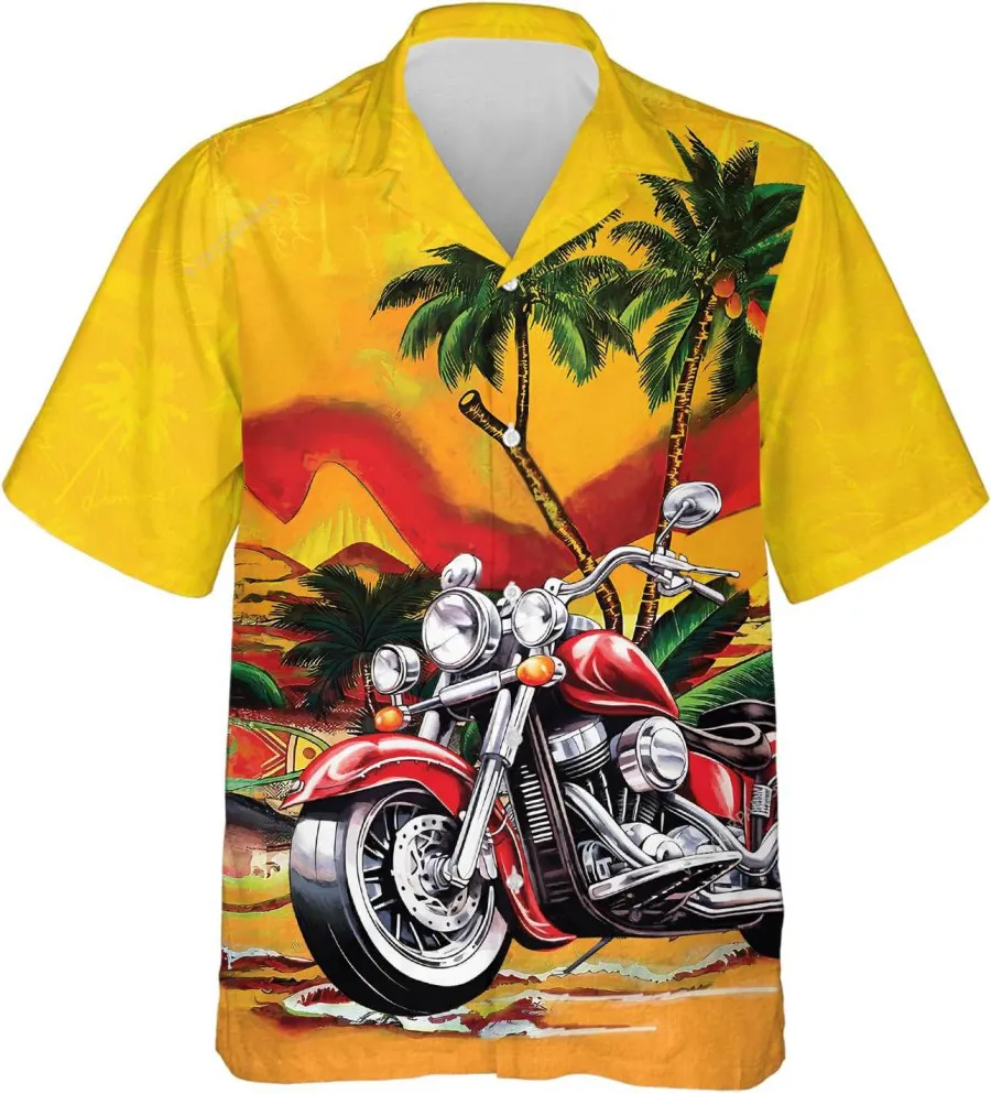 Motorcycle Tropical Summer Men Hawaiian Shirt, Motorcycle Hawaiian Aloha Shirt, Button Vintage Aloha Hawaii Shirt, Casual Button Down Shirt