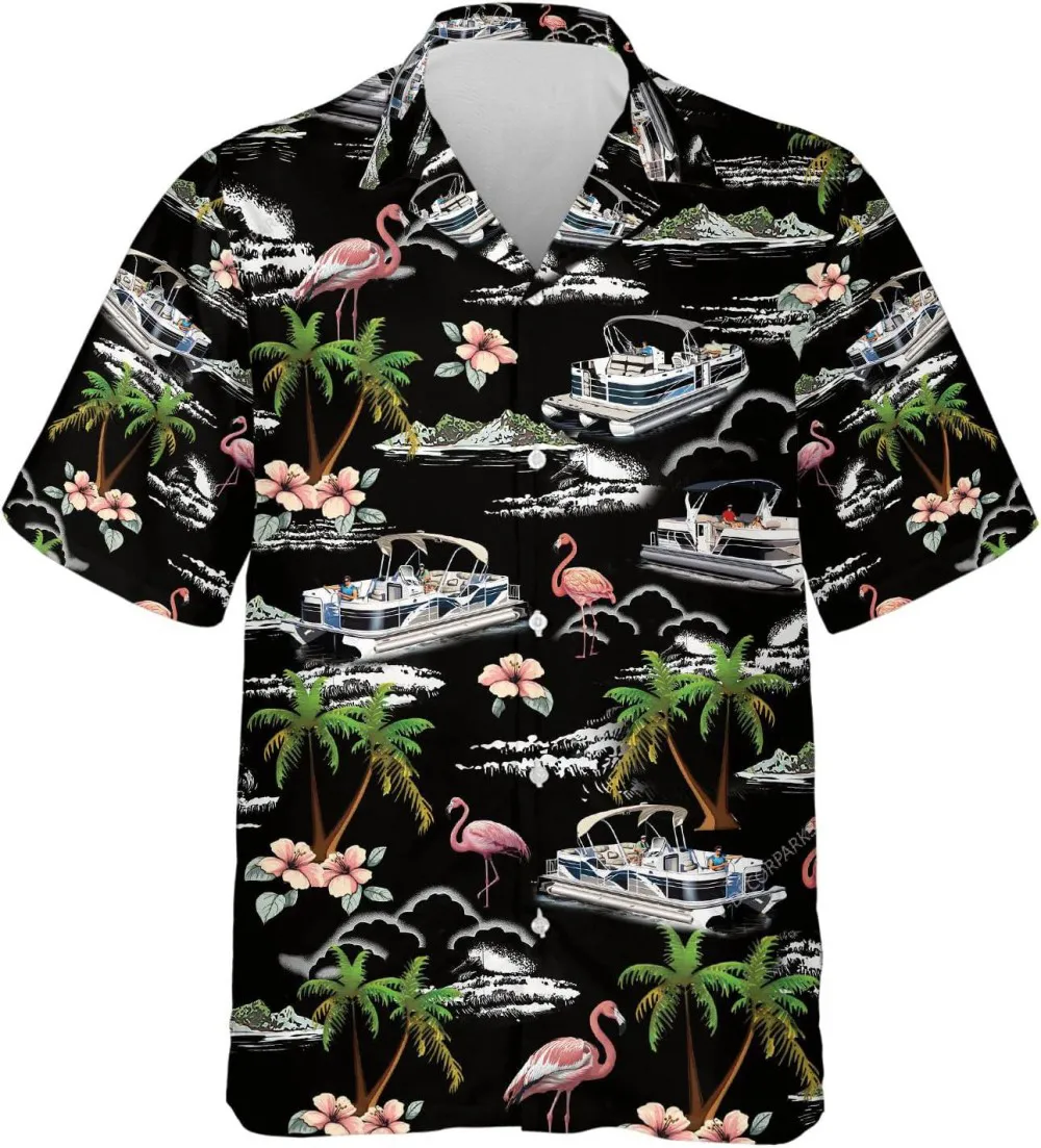 Pontoon And Tropical Pattern Hawaiian Shirt For Men Women, Tropical Printed Shirt, Summer Vacation Hawaiian Shirt, Aloha Beach Shirt