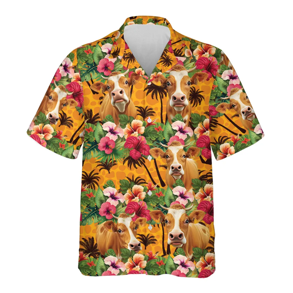 Fruits Hawaiian Shirts For Men - Gelbvieh Angus Cow Mens Button Down ...