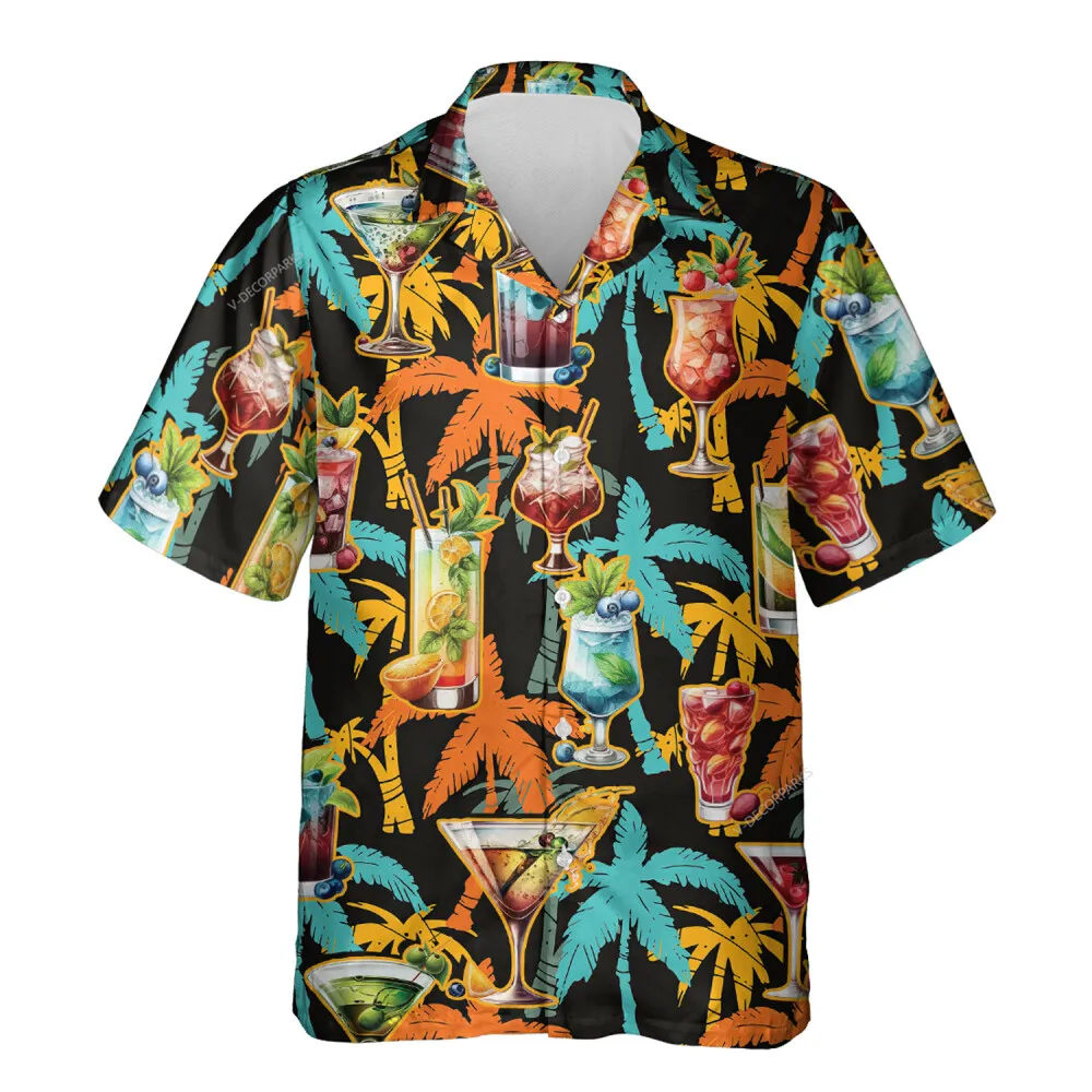 Cocktail Fruits Hawaiian Shirts For Men Women, Palm Tree Silhouette ...