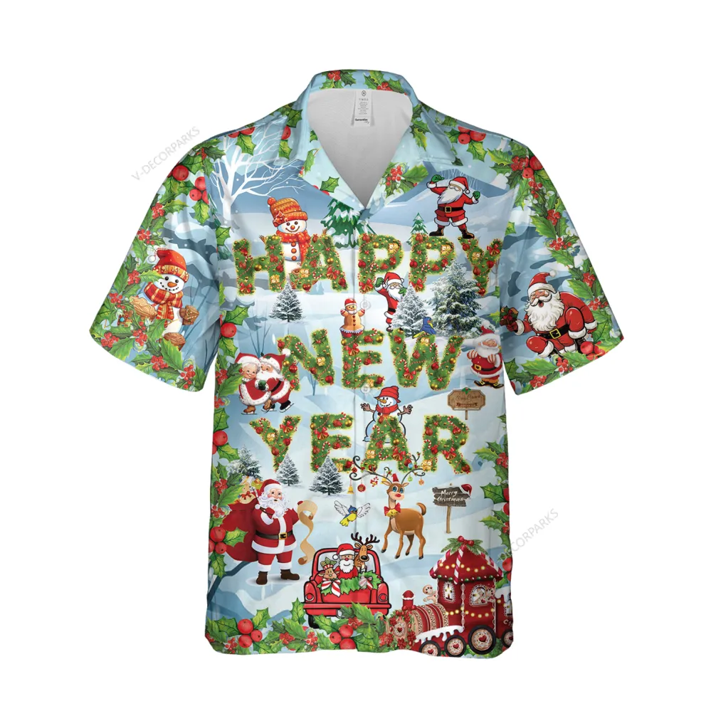 Xmas Happy New Year Hawaiian Shirt, 2024 Season Greeting Aloha Shirt ...