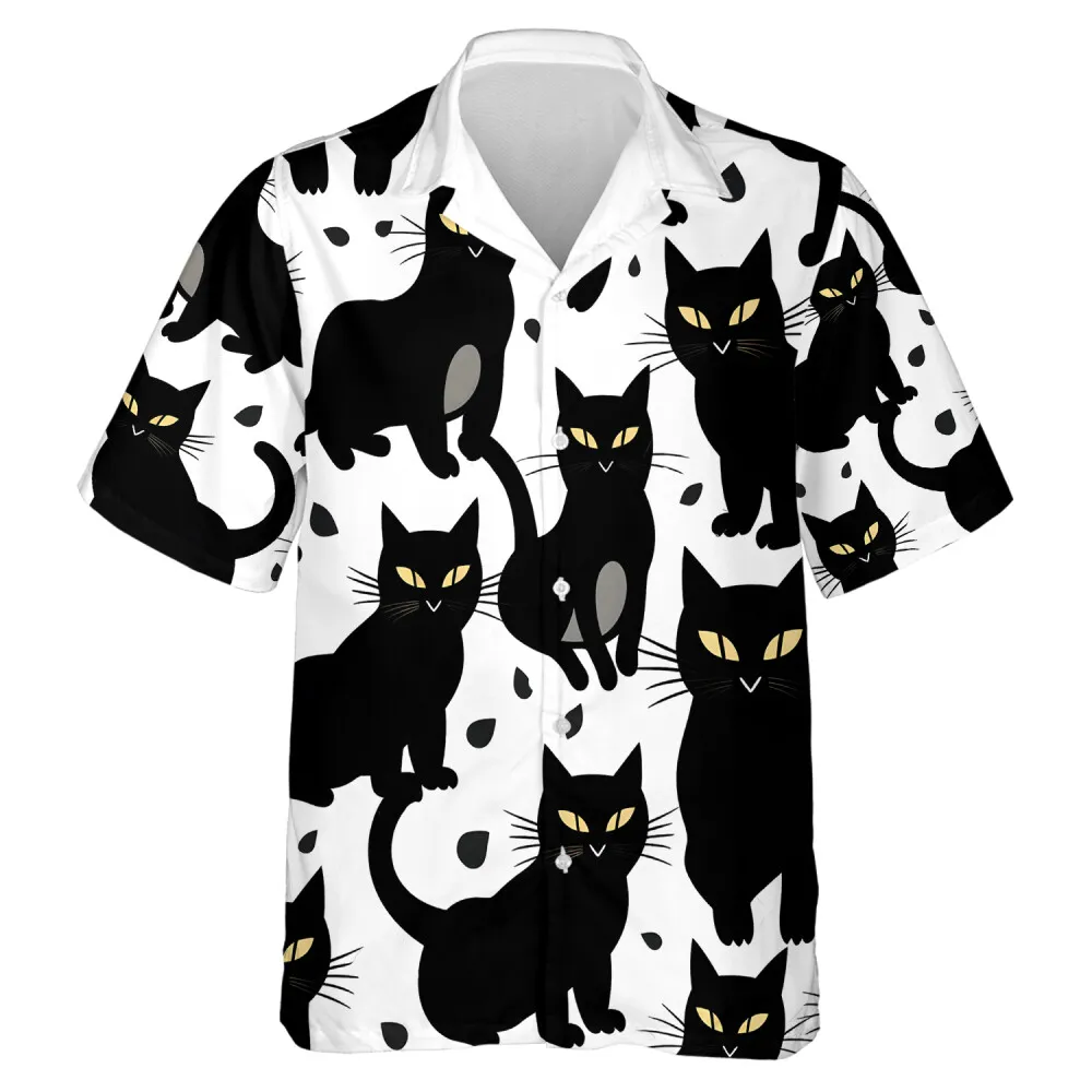Adorable Multiple Black Cat Men Hawaiian Shirt , Scary Halloween Aloha Beach Button Down Shirts, Cat Printed Shirt, Cat Lovers Gift