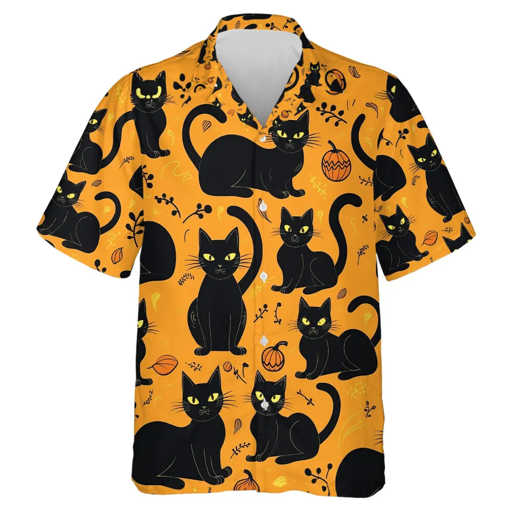 Peeking Evil Cat Halloween Hawaiian Shirt - Halloween Day Orange Colored Aloha Shirts, Cat Lovers Gift, Party Group Shirt