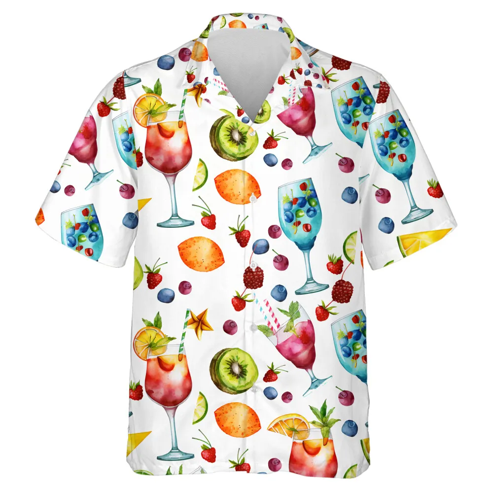 Cocktail And Fruits Men Hawaiian Shirt, Tropical Aloha Shirts, Summer Party Shirt, Short Sleeve Summer Beach Shirt, Drinking Night Unisex Button Top