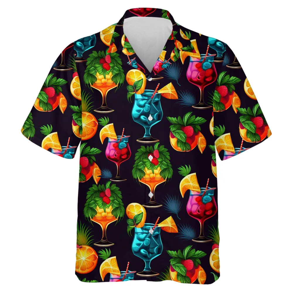 Cocktail Bar Hawaii Shirt, Summer Beach Aloha Button Down Shirts, Gift For Summer Holidays, Summer Trip Gift, Tropical Unisex Hawaiian Shirt