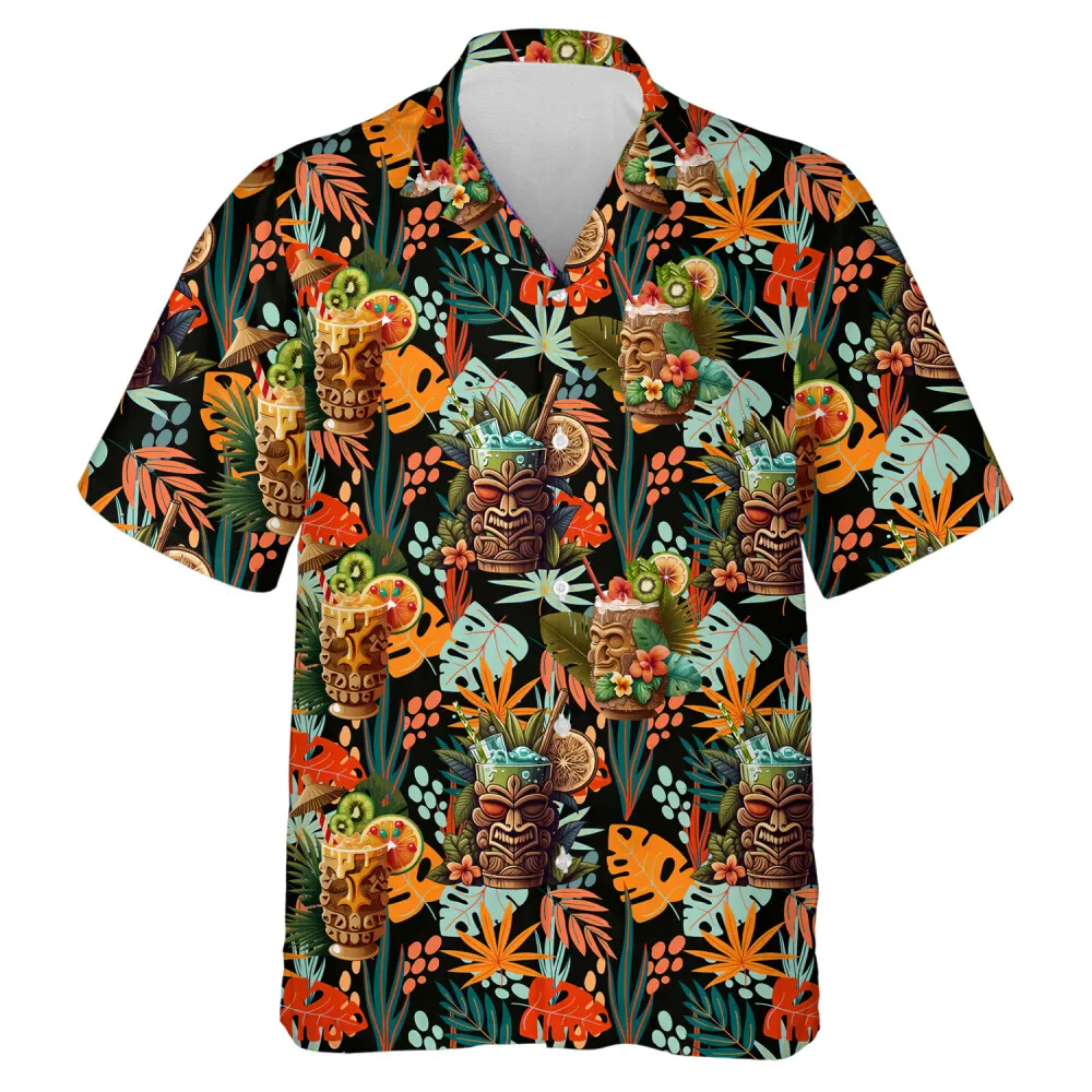 Tiki Cocktail Cup Men Hawaiian Shirt, Tiki Bar Summer Aloha Shirts, Holiday Tropical Pattern Clothing For Men Women, Original Aloha Shirt