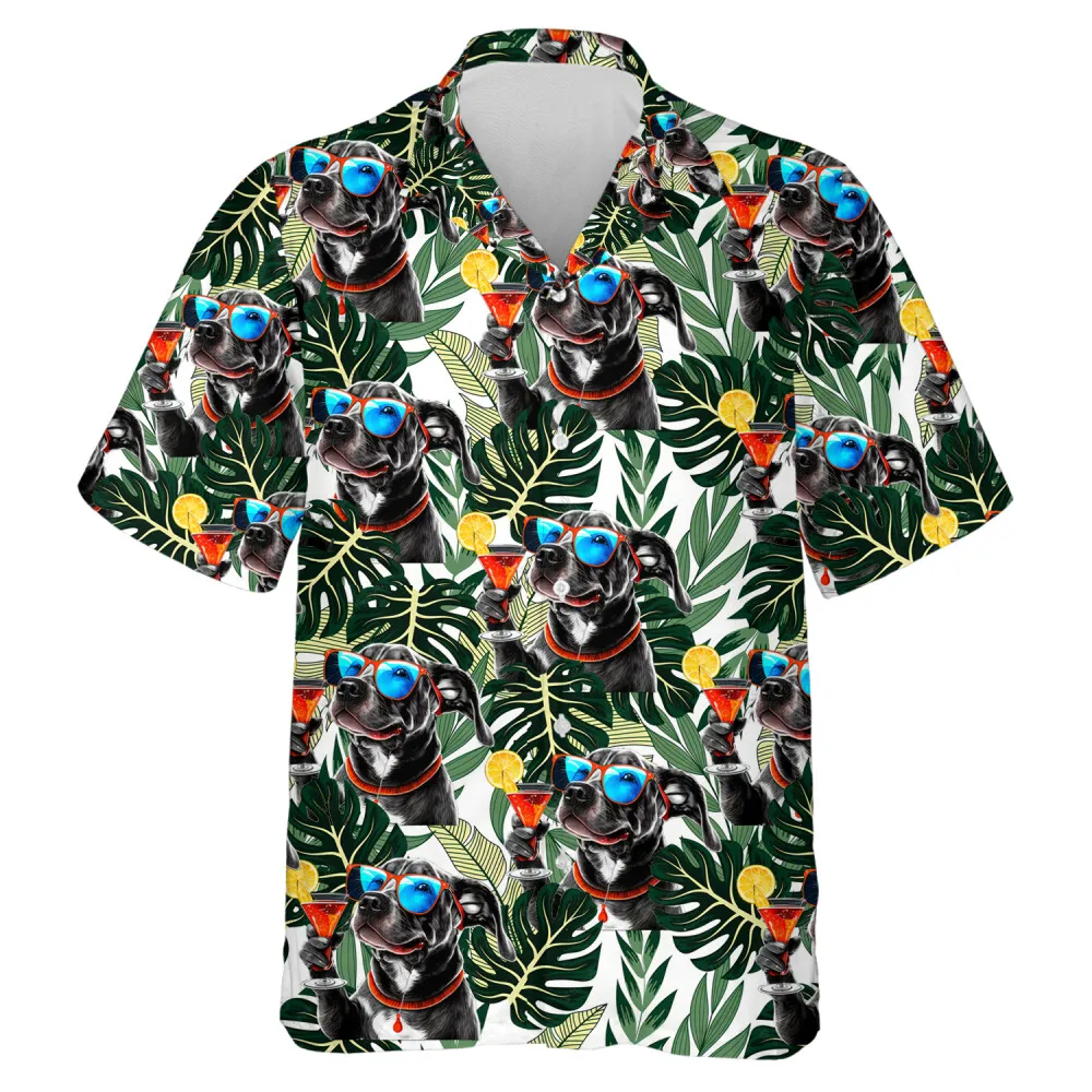Dog Sipping Cocktail Unisex Hawaii Shirt, Tropical Region Aloha Beach Button Shirts, Summer Group Party Clothing, Mens Casual Wear