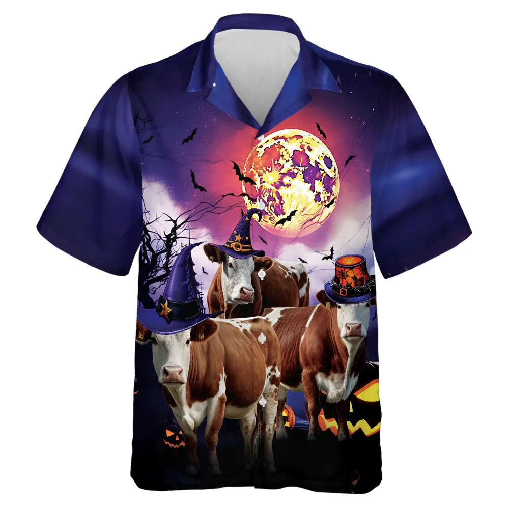 Hereford Cow Men Hawaiian Shirt, Halloween Night Hawaiian Shirts For Men Women, Aloha 3d All-over Printed Shirt, Everyday Wear