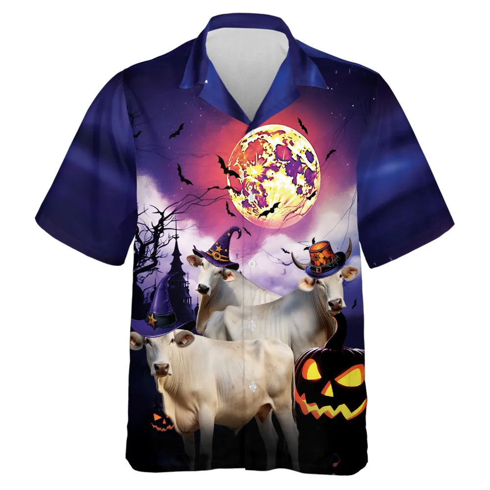 Triple Brahman Relaxed Hawaii Shirt, Halloween Vibe Aloha Beach Button Down Shirts, Spooky Forest Printed Clothing, 3d Loose Hawaiian Shirt