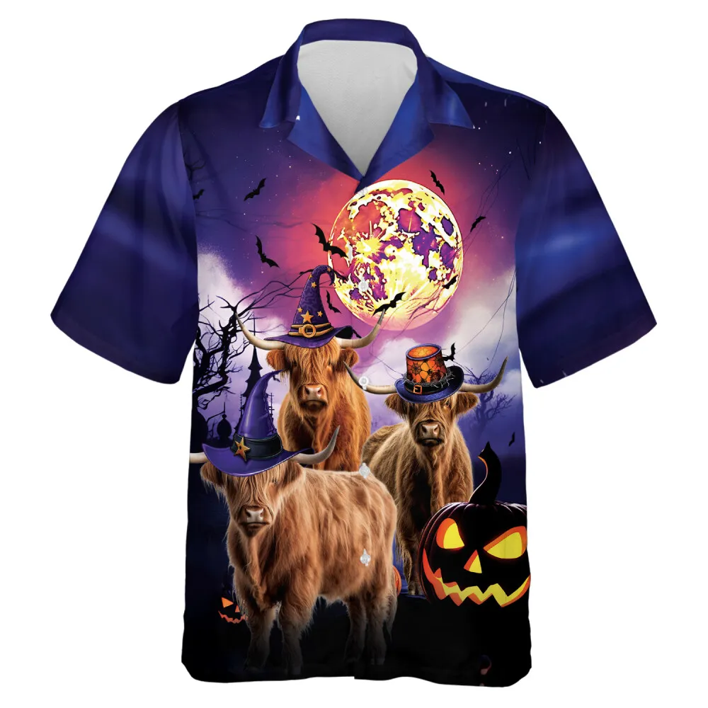 Highland Yak Cow Unisex Hawaiian Shirt, Funny Aloha Beach Button Down Shirts, Halloween Designed Shirt, Casual Hawaii Clothing