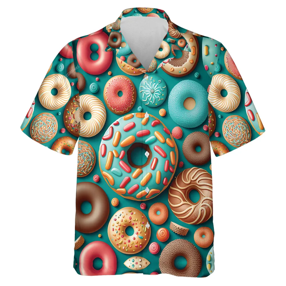 Multiple Donuts Hawaiian Shirt For Men Women, Vibrant Cake Aloha Beach Shirts, Summer Mens Button Down Shirt, Casual Clothing