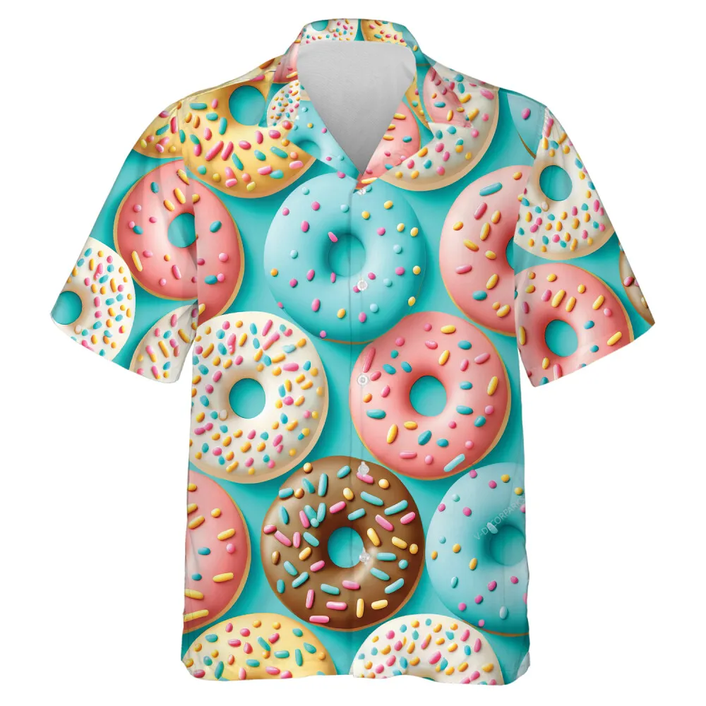 Donuts Cake Hawaiian Shirt For Men Women, Glazed Donuts Short Sleeve Hawaiian Unisex Shirt, Button Down Vintage Aloha Hawaii Shirt
