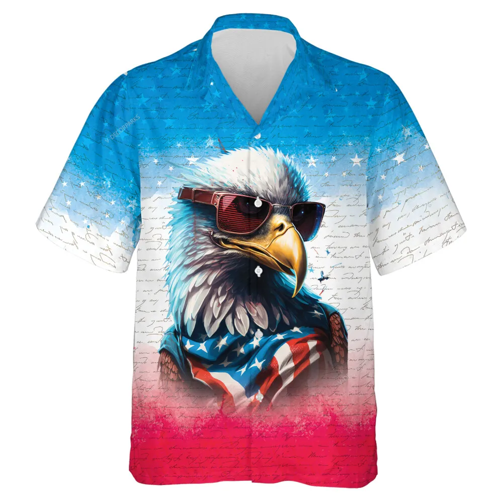 Bald Eagle Wears Usa Hawaiian Shirt For Men Women, Swag Eagle Aloha Beach Shirts, Animal Printed Mens Button Down Shirt, Casual Clothing