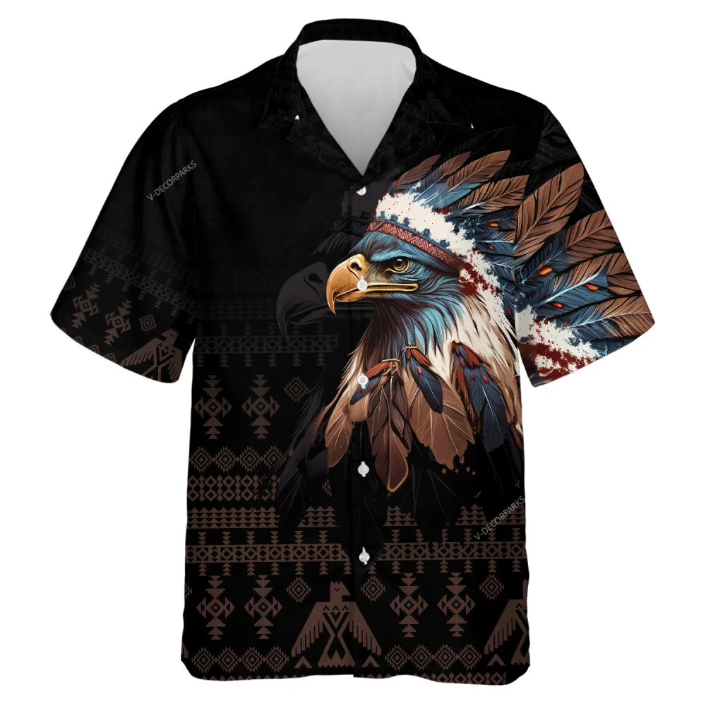 Native American Eagle Hawaiian Shirt For Men Women, Indigenous Pattern Aloha Beach Shirts, Bird Printed Clothing, Relaxed Summer Mens Wear