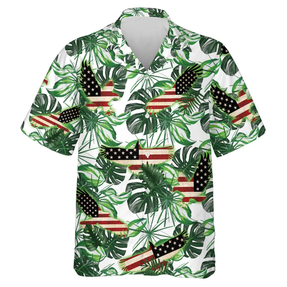 Tropical Eagle Shaped Flag Hawaii Shirt For Men Women, American Flag Aloha Beach Shirts, Usa Mens Button Down Shirt, Casual Clothing