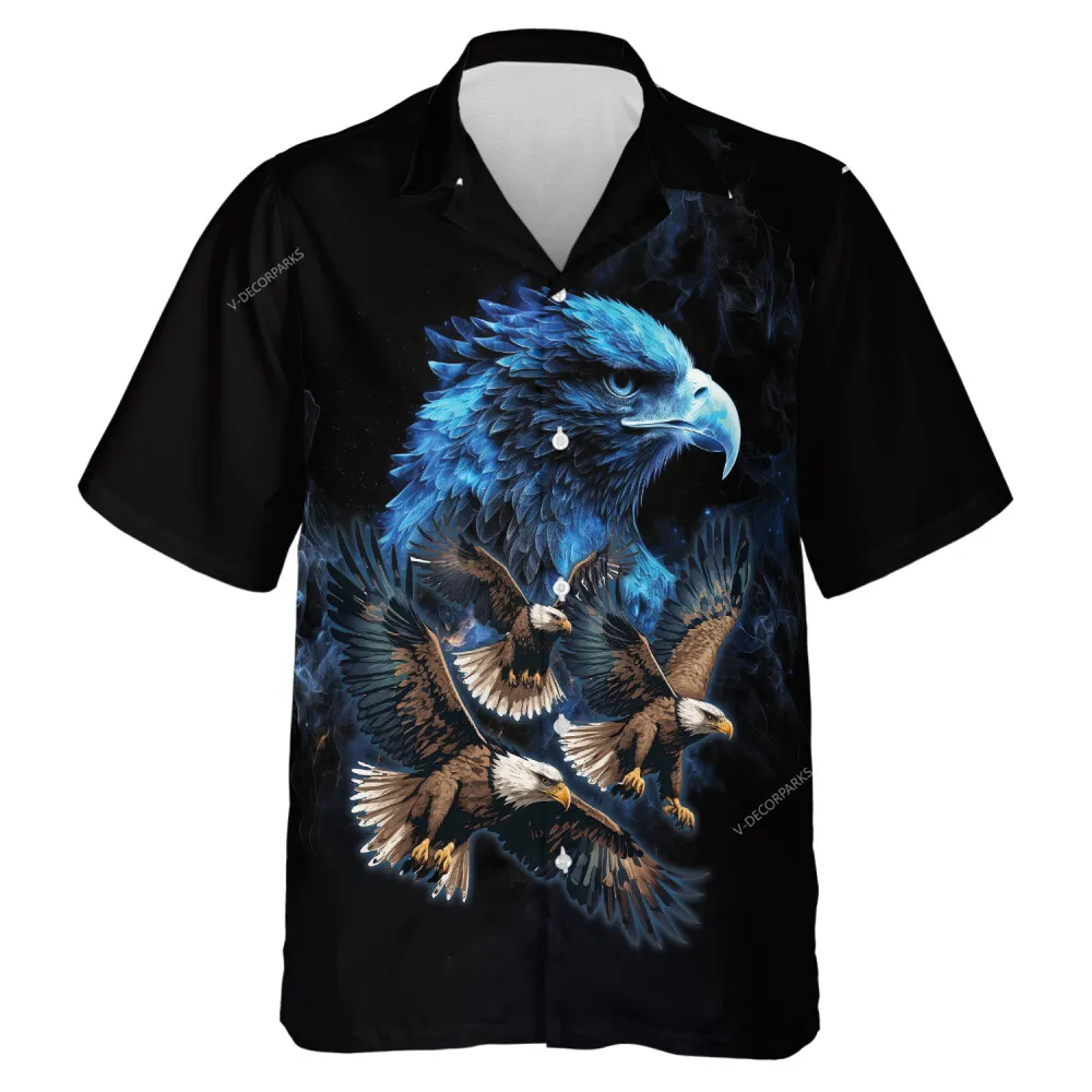 Awesome Flock Of Eagles Hawaiian Shirt For Men Women, Blue Fire Aloha Beach Shirts, Amazing Patterned Mens Button Down Shirt, Usa Symbol Clothing