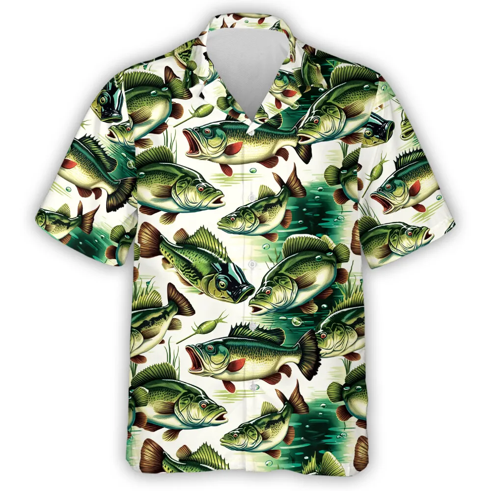 Fish Pattern Hawaiian Shirt, Summer Beach Short Sleeve Shirt, Fish Lover Aloha Beach Shirts, Gender-neutral Adult Clothing