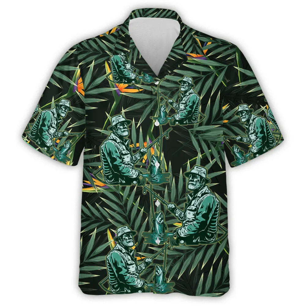 Fisherman Hawaiian Shirt For Men Women - Relaxed Tropical Pattern Summer Shirt, Unisex Button Down Shirt, Printed Gift For Family