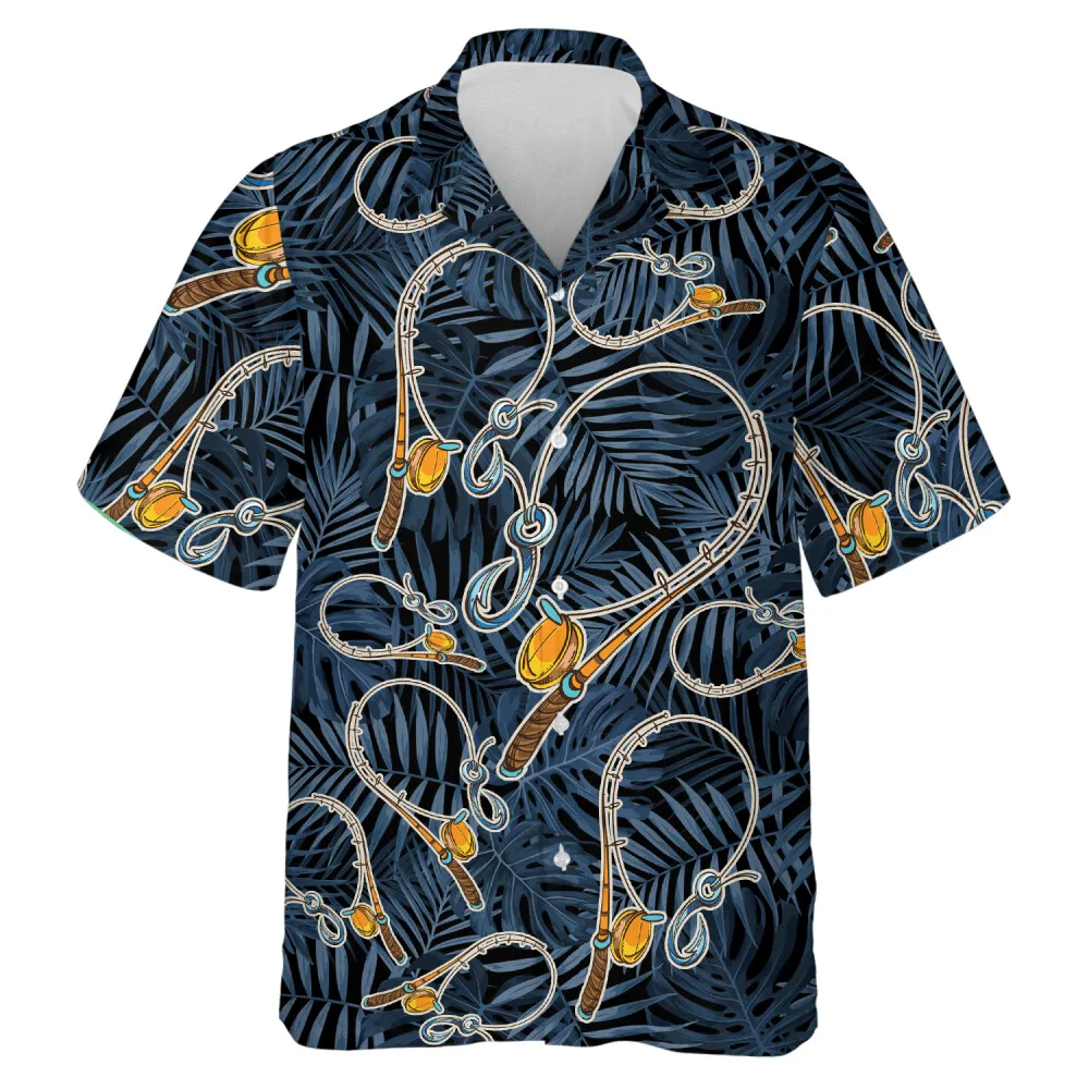 Fishing Rod Hawaiian Shirt For All Genders, Summer Fishing Lover Aloha Shirts, Tropical Beach Mens Button Down Shirt, Unisex Hawaii Shirt