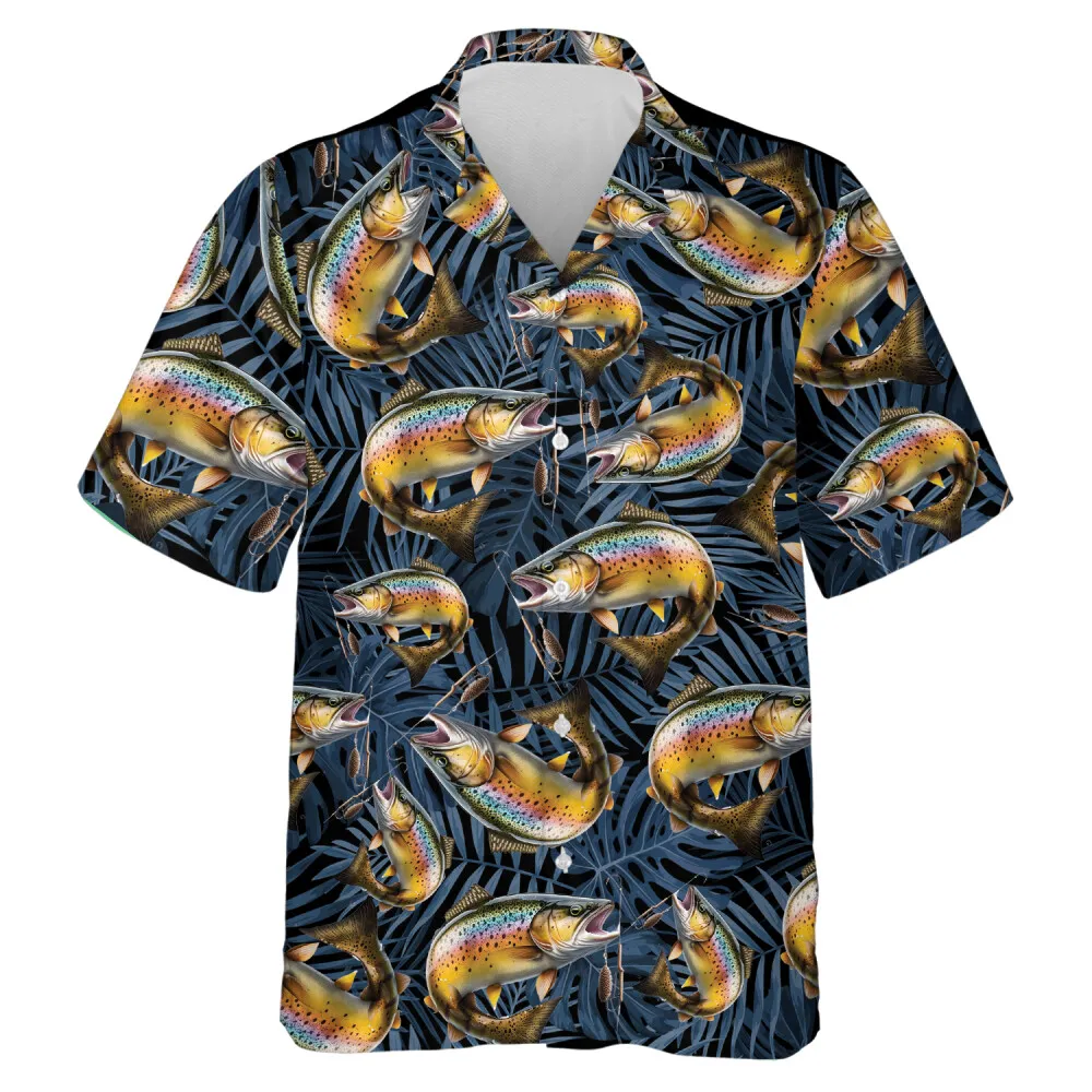 Trout Fish 3d Loose Hawaiian Shirt, Fishing Lover Aloha Fashion, Summer Unisex Hawaiian Shirt, Tropical Vibe Shirt For Family.