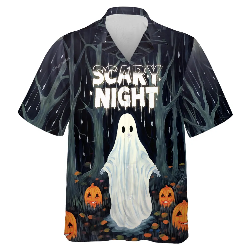 Scary White Shadow Men Hawaiian Shirt, Happy Halloween Aloha Beach Button Down Shirt, Blanket Ghost Special Pattern Clothing