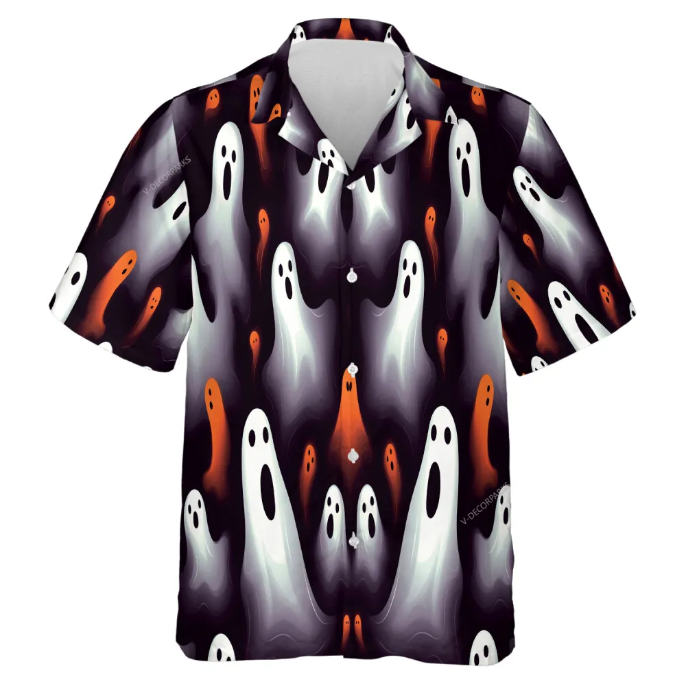 Screaming Soul Men Hawaii Shirt, Halloween Night Ghost Aloha Beach Button Down Shirt, Evil Spirits Pattern Designed Clothing, Family Wear