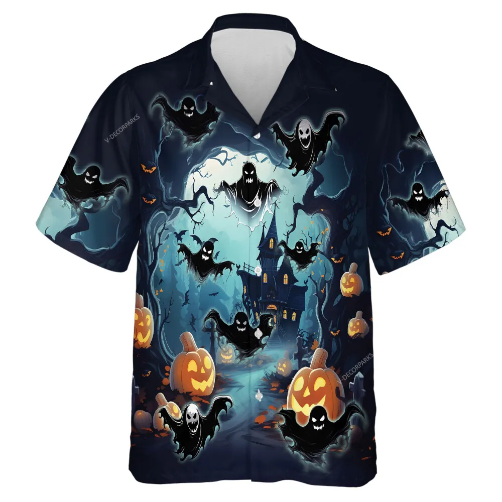 Scary Spook Men In Bats Shape Hawaiian Shirt, Halloween Party Printed Aloha Shirts, Mens Casual Wear, Creepy Pasta Inspired Design Clothing