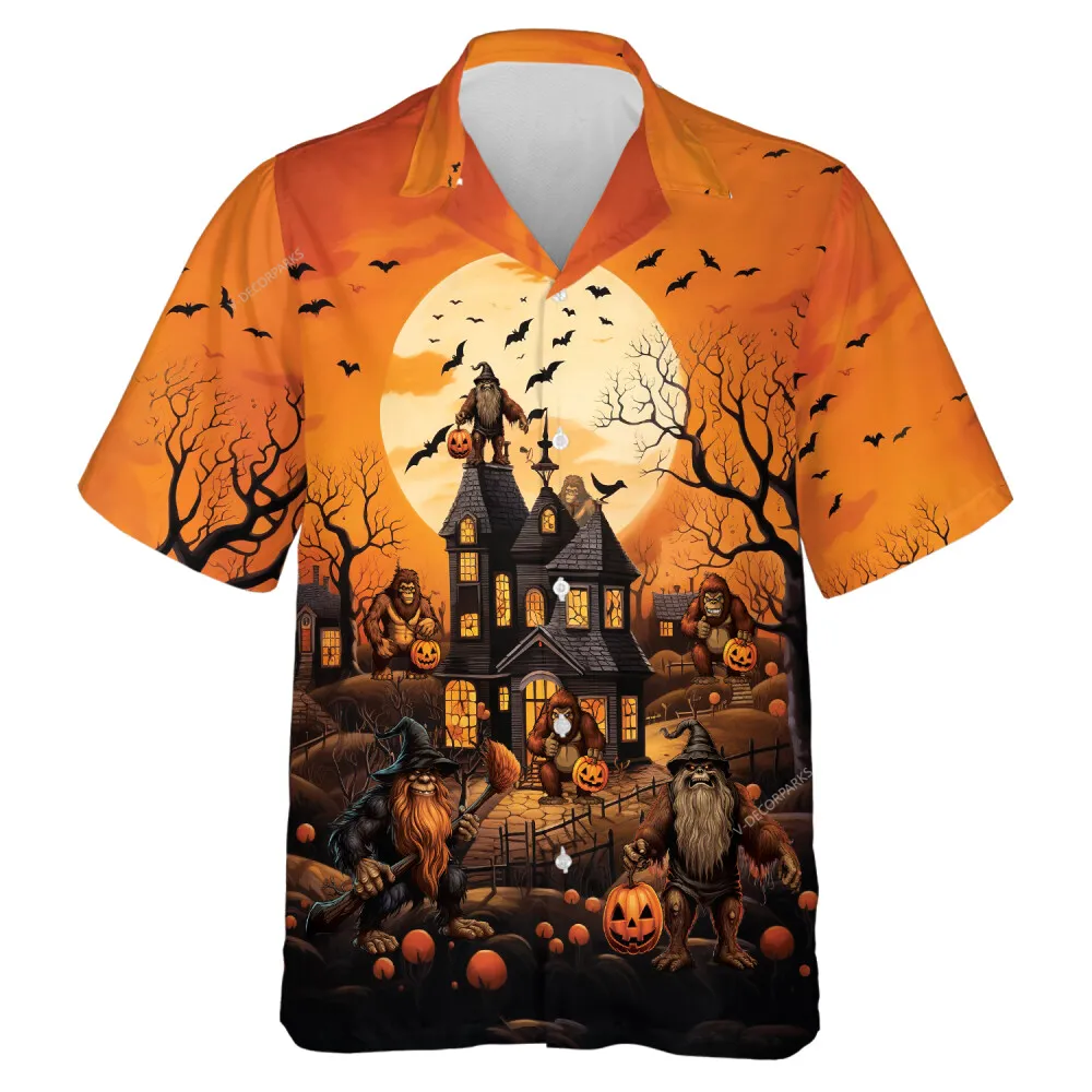 Wicked Bigfoot Halloween Hawaiian Shirt, Horror Sasquatch Aloha Beach Button-down Shirts, Old Male Witch Printed Shirt For Halloween Party