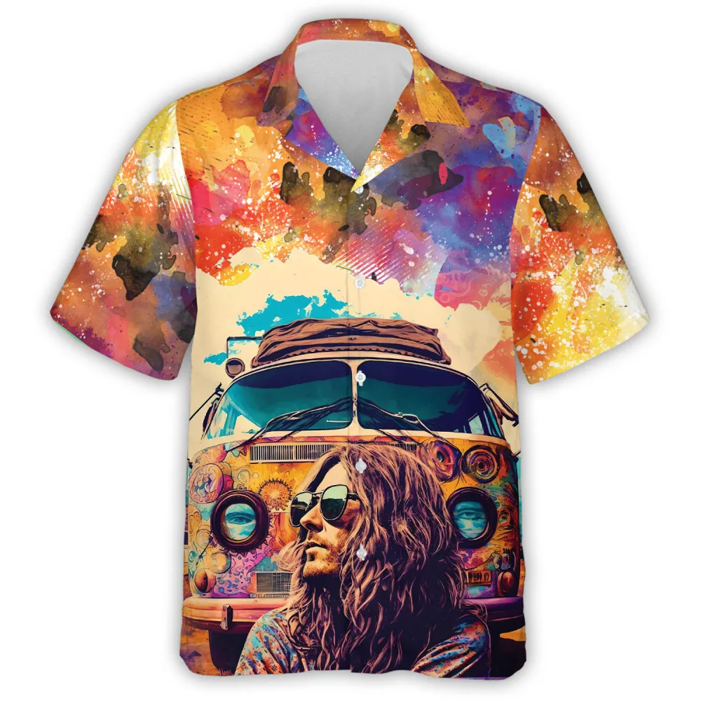 Vintage Hippie Style Hawaiian Shirt For All Gender - Hippie Nomadic Life Aloha Beach Shirts, Hawaiian Shirts For Men Women