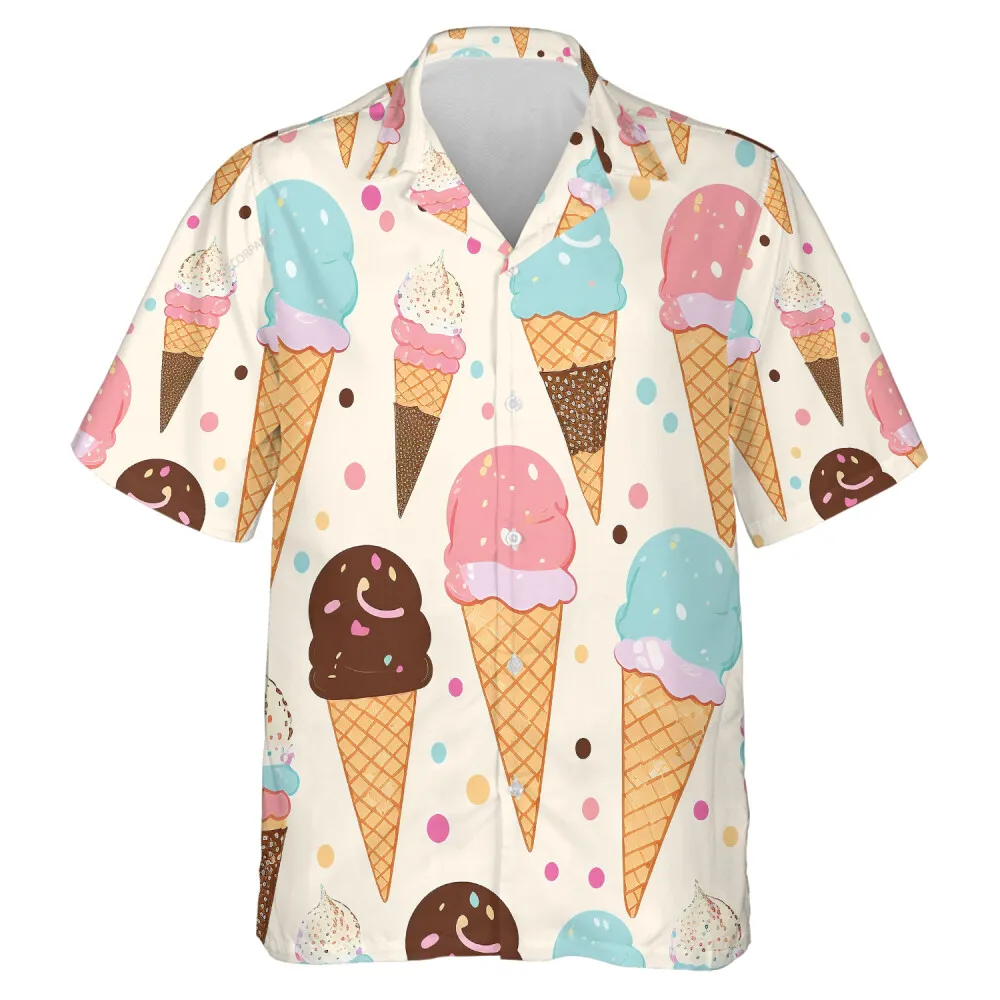 Funny Layered Sprinkle Ice Cream Hawaiian Shirt For Men Women, Food Lover Unisex Aloha Beach Shirts, Summer Button Down Shirt For Everyone