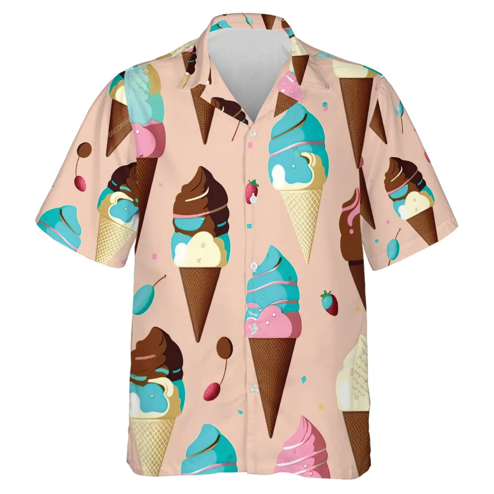 Vanilla Ice Cream Hawaiian Shirt For Men Women, Chocolate Mint Flavor Lover Aloha Beach Shirts, Mens And Womens Button Down Shirt, Summer Clothing