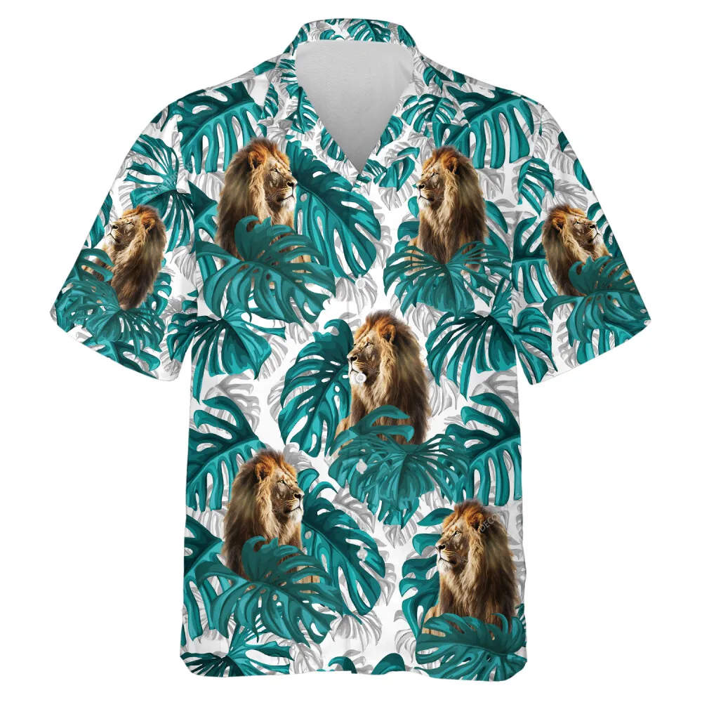 Lion Aloha Tropical Men Hawaiian Shirt - Summer Aloha Beach Button Down Shirts