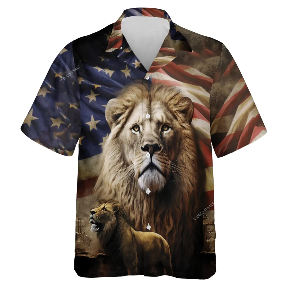 Magnificent Lion Majesty Hawaii Shirt For Everyone, 4th Of July Unisex Aloha Shirt, Tropical Beach Printed Clothing, Animal Lover Top