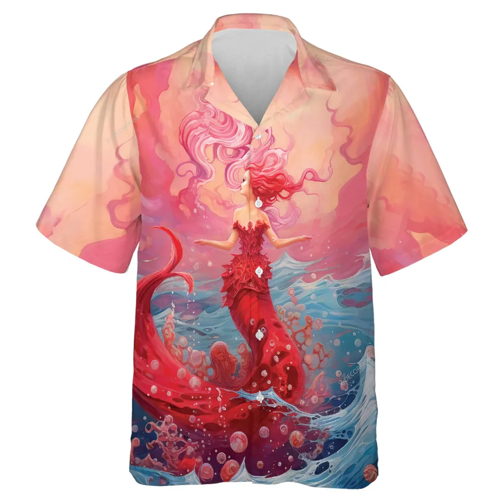 Gorgeous Mermaid In The Sea Unisex Hawaiian Shirt, Ocean Goddess Button-down Shirt, Beauty Lover Short Sleeve, Casual Mens Wear