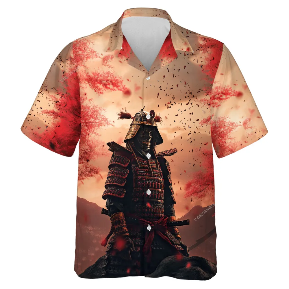The Armored Warrior Hawaiian Shirt For Men And Women, Colorful Floral Forest Aloha Beach Shirts, Brave Samurai Printed Clothing