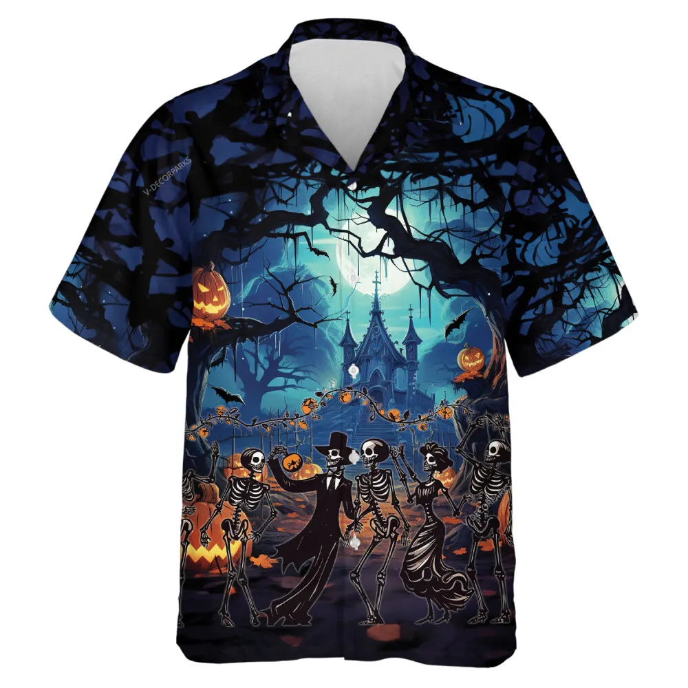 Creepy Corpse Wedding Hawaiian Shirt For Men Women, Sculptured Pumpkin Lantern Halloween Aloha Shirts, Halloween Party Button-down Top