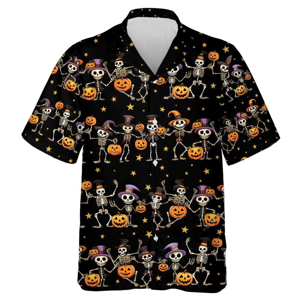 Wicked Magician And Witch Skeleton Hawaiian Shirt For Men And Women, Wicked Pumpkin Lantern Aloha Beach Button-down Shirts, Halloween Vibe Top