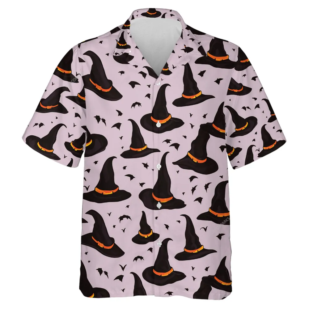 Multiple Witch Hat Hawaiian Shirt, Flying Bat Forest Aloha Beach Button Down Shirts, Halloween Night Party Printed Clothing, Family Halloween Costume