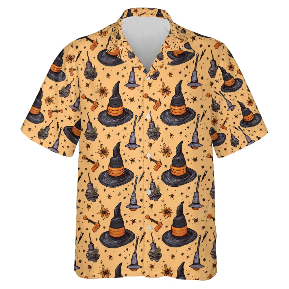 Witch Signature Things Men Hawaii Shirt, Halloween Tools Aloha Beach Button Down Shirt, Spooky Patterned Top, Family Party Clothing