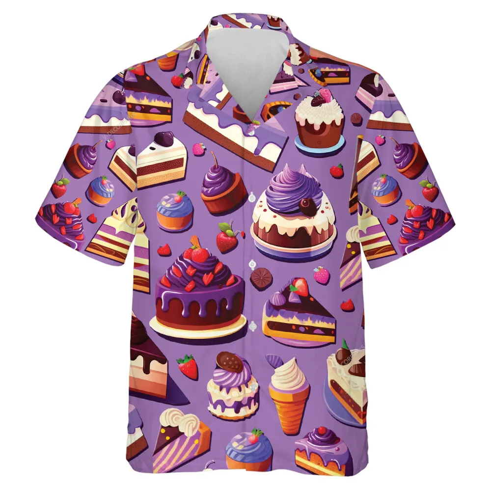 Dreamy Cakes Hawaiian Shirt, Mens Button Down Shirt, Cruise Shirts, Casual Printed Beach Summer Shirt, Dessert Short Sleeve Shirt For Men Women
