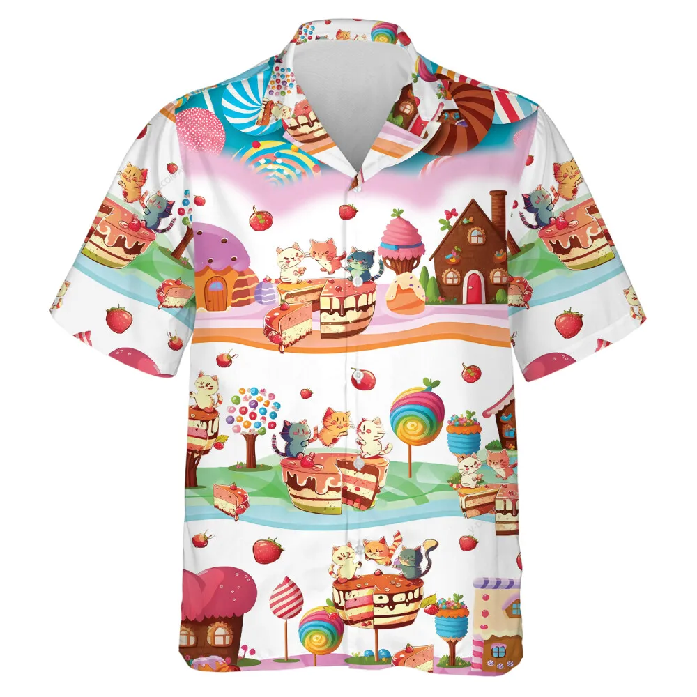 Attractive Dessert Hawaiian Shirt, Mens Button Down Shirt, Cruise Shirt, Casual Printed Beach Summer Shirt, Dessert Short Sleeve Shirt For Men Women