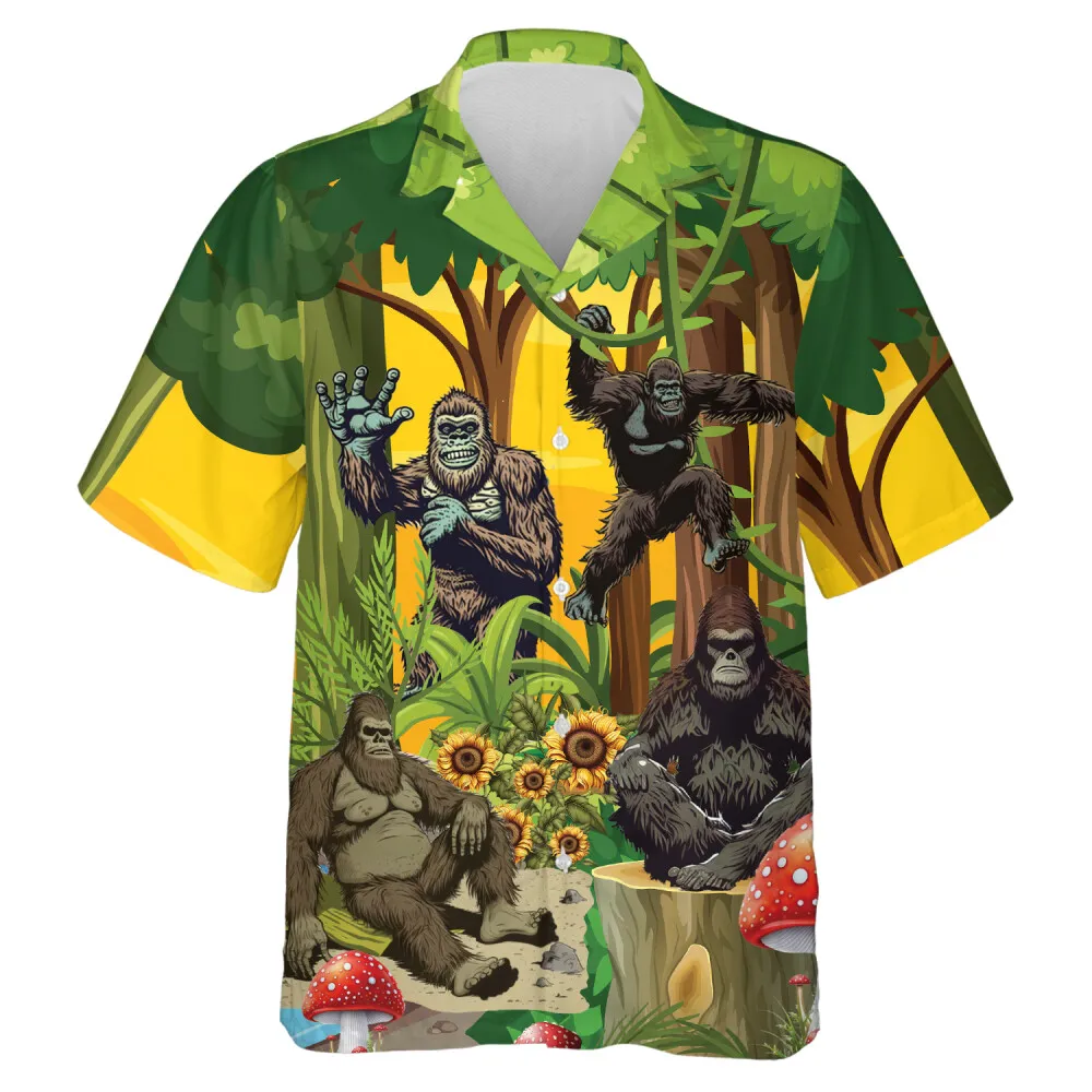 Wild Life Hawaiian Shirts For Men - Bigfoot Sasquatch Mens Button Down ...